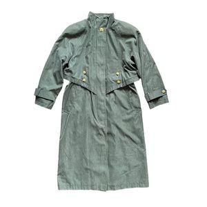 Fleet Street Coat True VTG Retro Calf Length Nylon Button Up Rain Trench EUC 4P